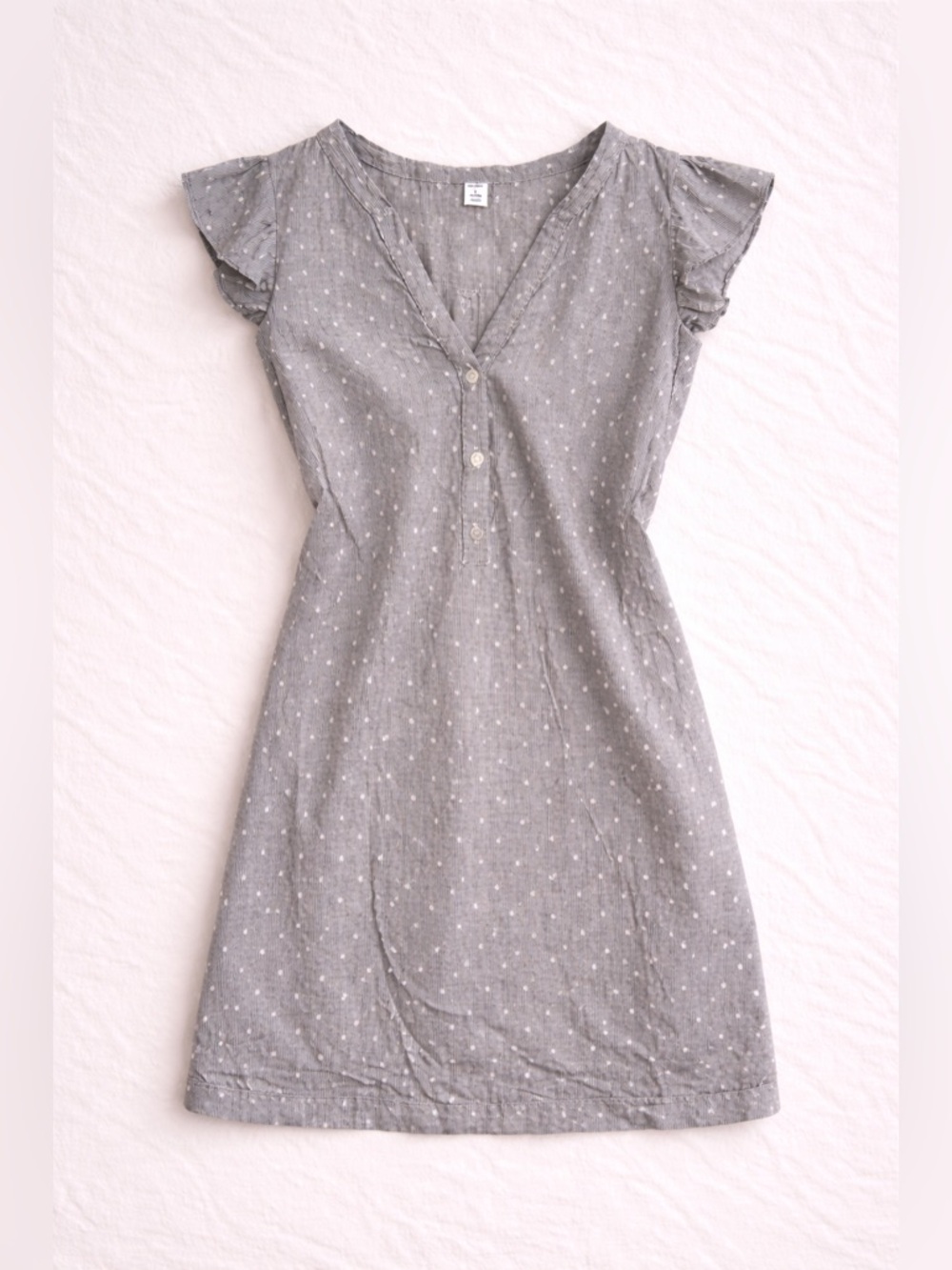 Old Navy Petite Gray Polka Dot Dress Size L Petite Flutter Sleeve Casual
